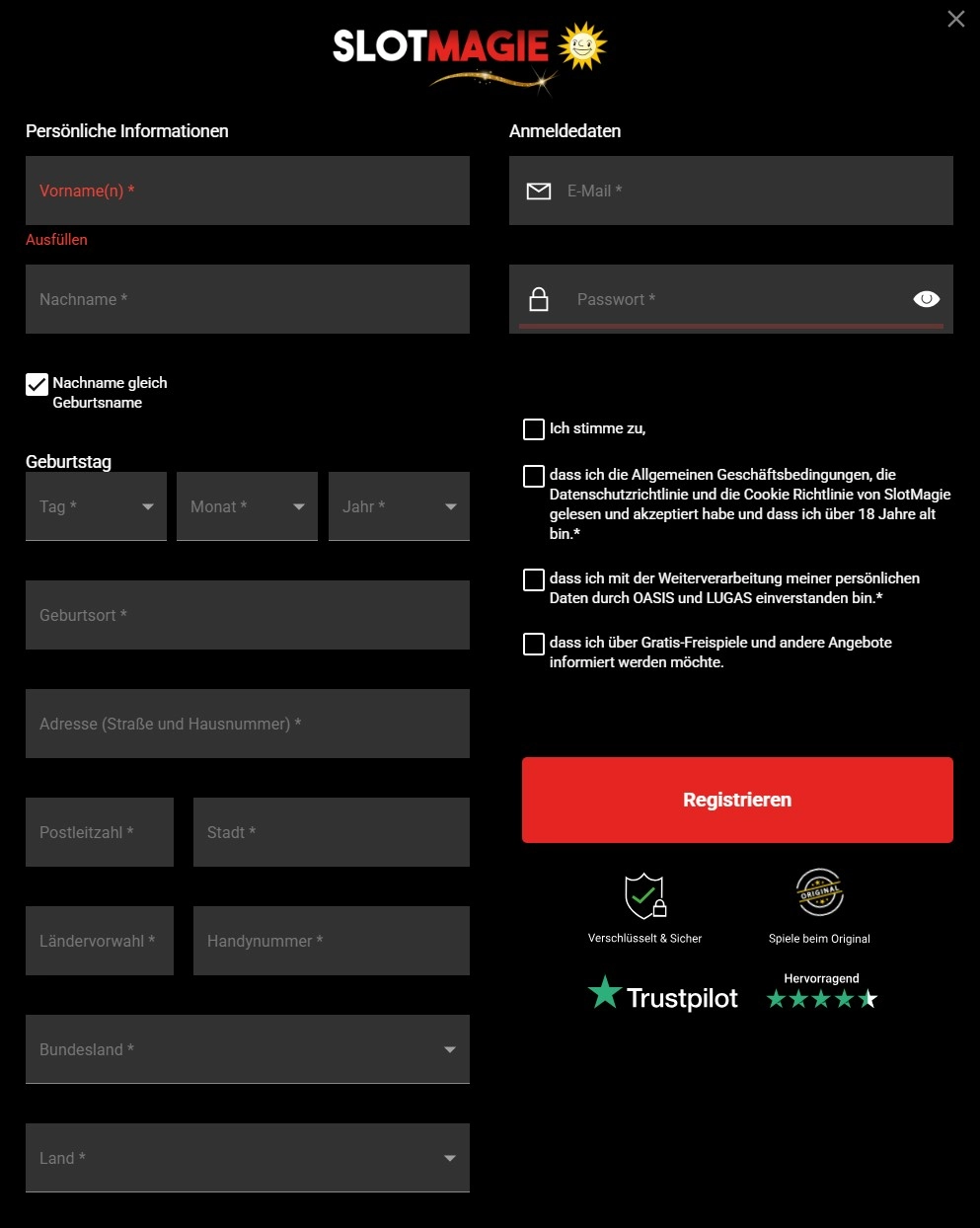 Registrierung und Login
